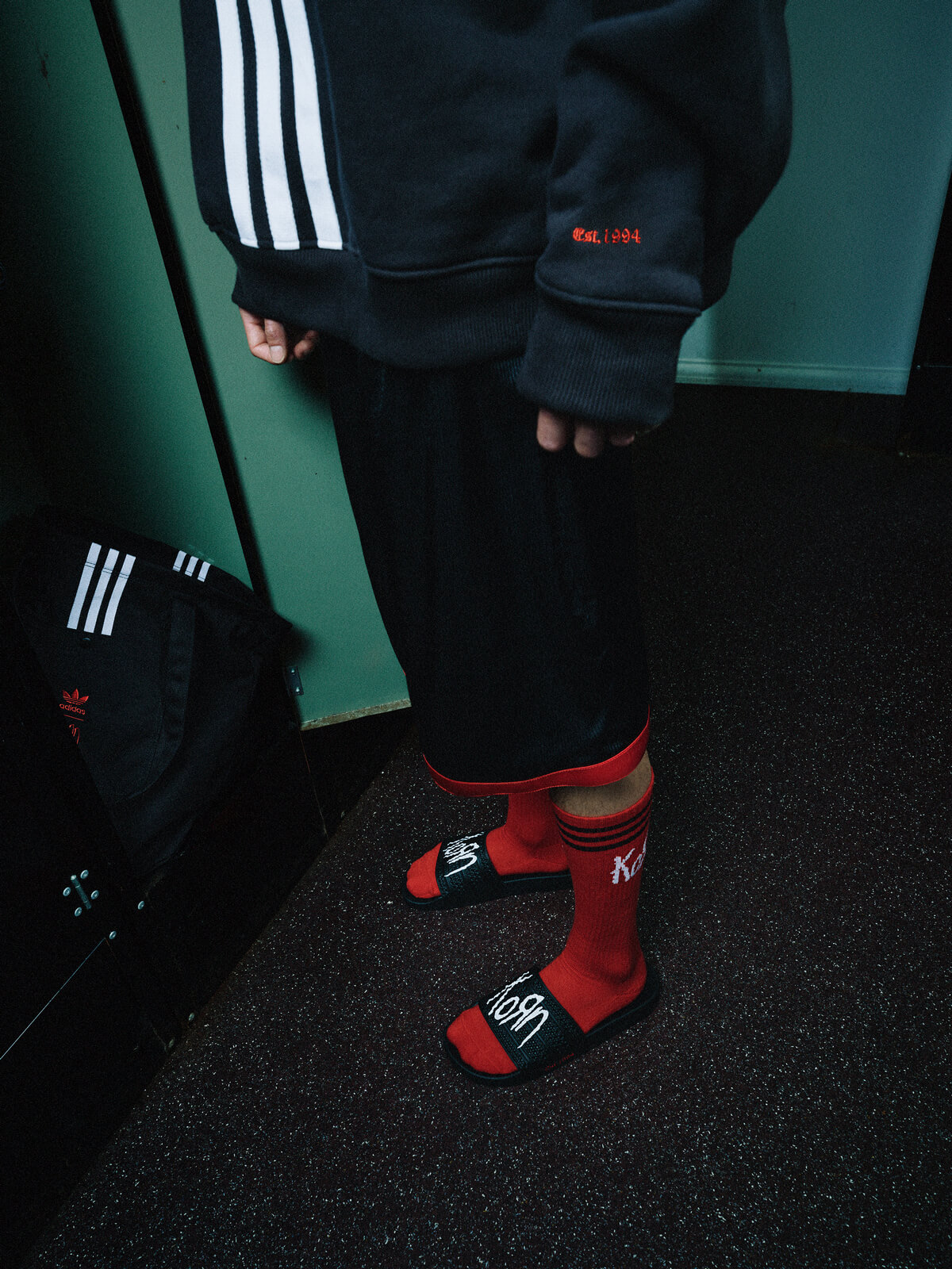 adidas Originals x KoRn - Adilette - Core Black / Footwear White / Better Scarlet - IH3753