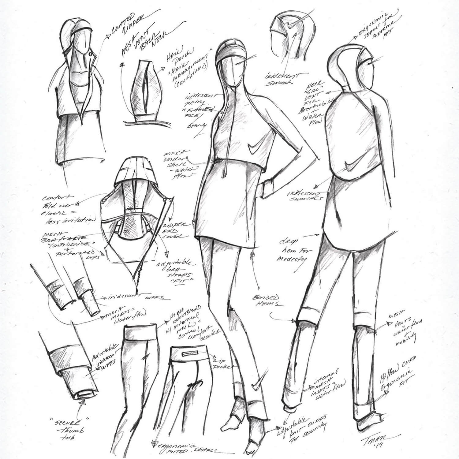 Sketches for Nike Victory Swim Collection, 2019 © Nike, Inc.