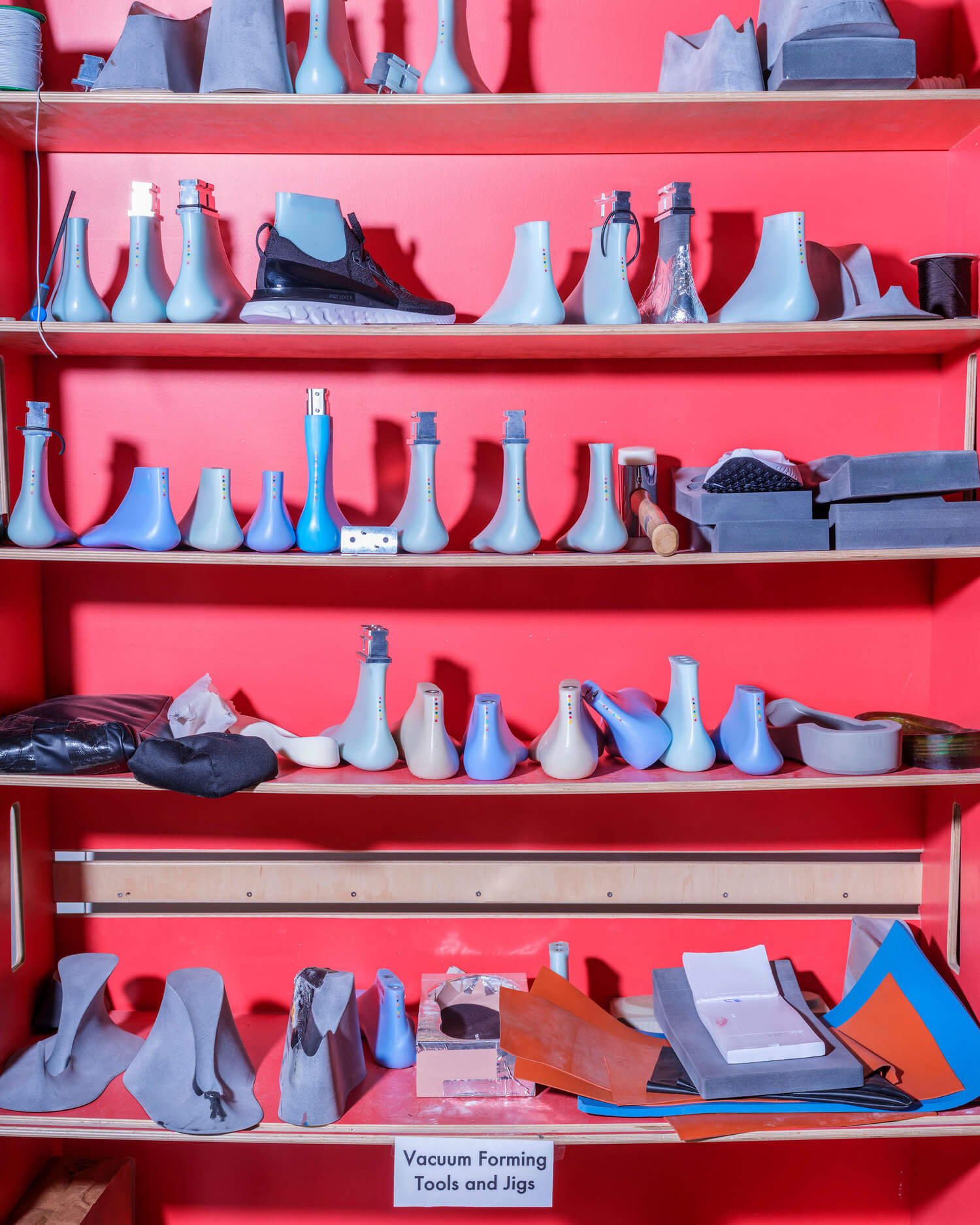 Various lasts, jigs, silicon pads and fixtures, Advanced Product Creation Center (APCC), Beaverton, Oregon, 2024 © Nike, Inc., photo: Alastair Philip Wiper
