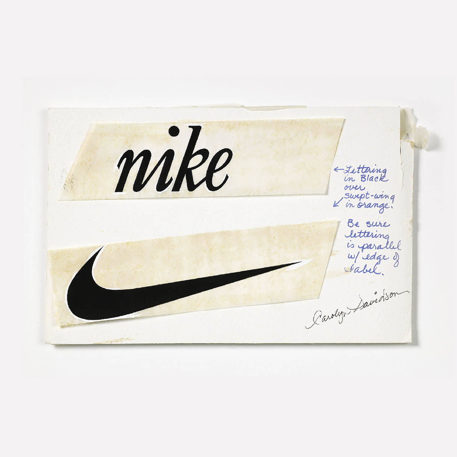 Drawing of the original Swoosh Design, Carolyn Davidson, 1972 © Nike, Inc